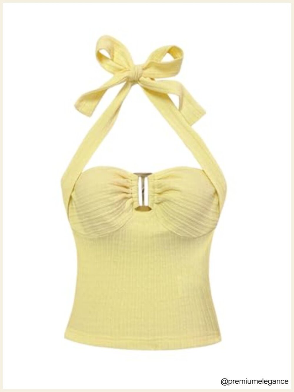 Halter Neck Ribbed Knit Backless Ring Decor Tank Top